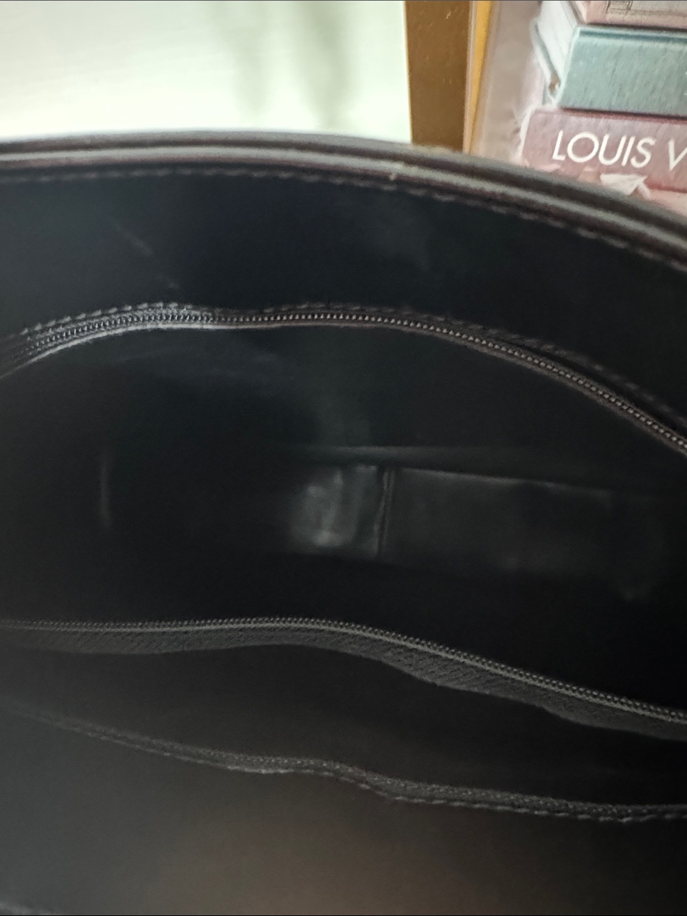 Black Patent Leather Shoulder Tote with Gold Hardware - Picture 7 of 17